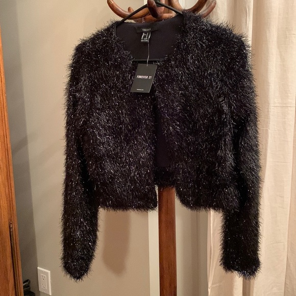 Forever 21 Jackets & Blazers - Forever 21 Black Tinsel Fur Cropped Blazer